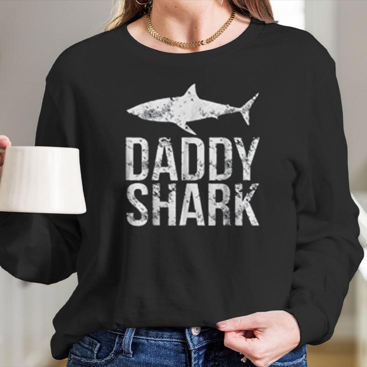 Daddy Shark Black Best Christmas Gifts For Dad Women Long Sleeve Tshirt