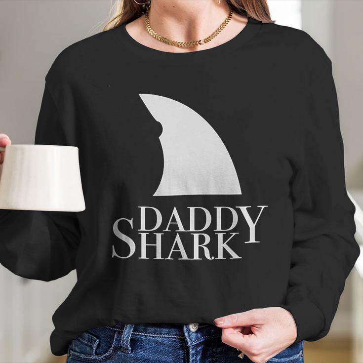 Daddy Shark Black Design Best Christmas Gifts For Dad Women Long Sleeve Tshirt