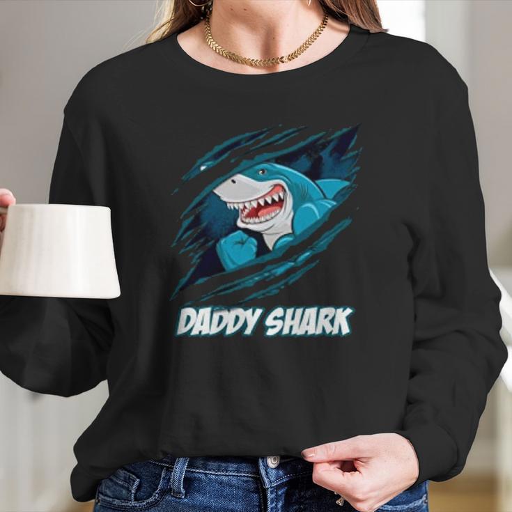 Daddy Shark In Blood Best Christmas Gifts For Dad Women Long Sleeve Tshirt