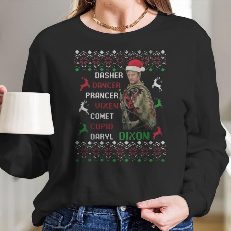 Daryl Dixon Dasher Dancer Prancer Vixen Cupid Ugly Christmas Women Long Sleeve Tshirt