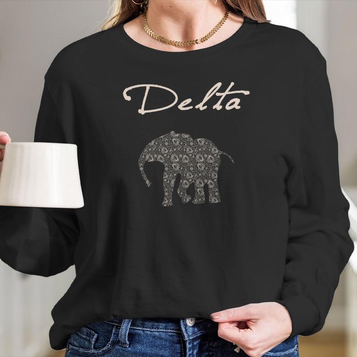 Womens Delta Crimson And Creme Elephant Women Long Sleeve Tshirt