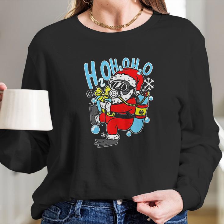 Diving Santa H2o H2o H2o Funny Christmas Dive Scuba Diver Women Long Sleeve Tshirt