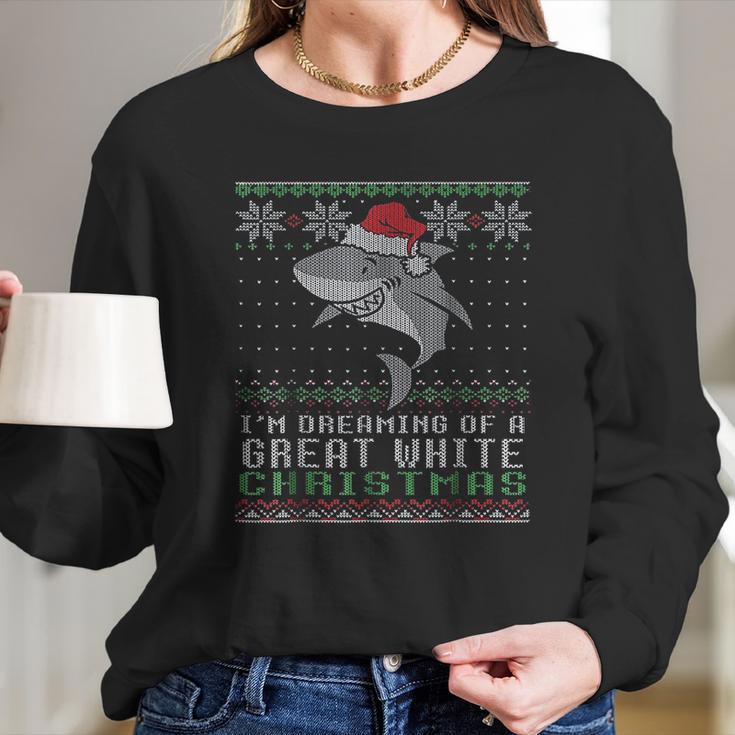 Im Dreaming Of A Great White Christmas Shark Women Long Sleeve Tshirt