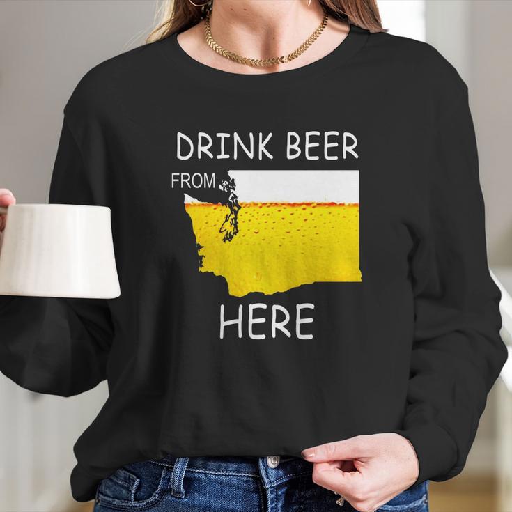 Drink Beer From Washington State Flag Vintage Funny Tshirt Women Long Sleeve Tshirt