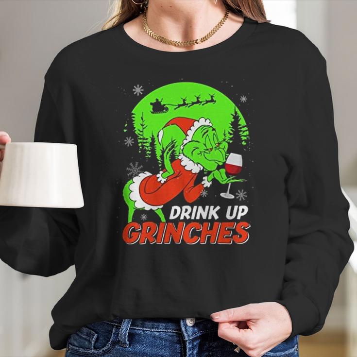 Drink Up Grinch Christmas Drinking Lovers Women Long Sleeve Tshirt