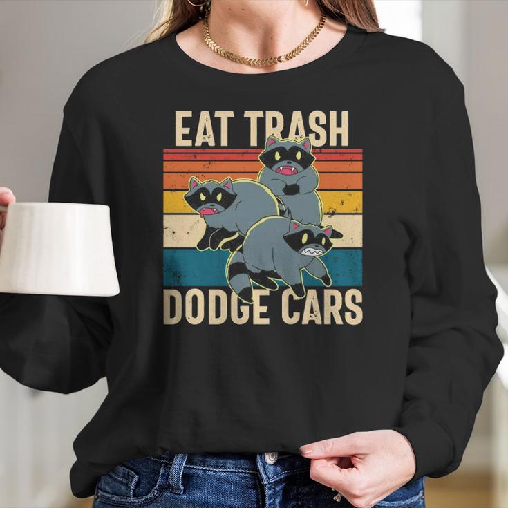 Eat Trash Dodge Cars Retro Raccoon Trash Panda Funny Raccoon Women Long Sleeve Tshirt