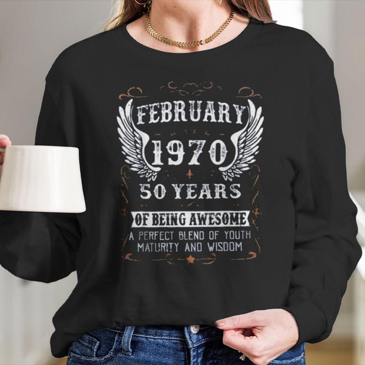 February 1970 50 Years Of Being Awesome Enjoyable Gift 2022 Women Long Sleeve Tshirt