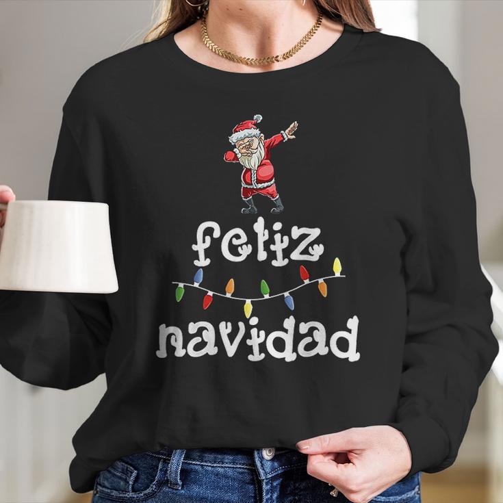 Feliz Navidad Christmas Dabbing Santa Spanish Gift Women Long Sleeve Tshirt