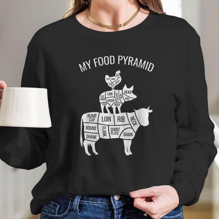 My Food Pyramid Funny Carnivore Cow Pig Chicken Women Long Sleeve Tshirt