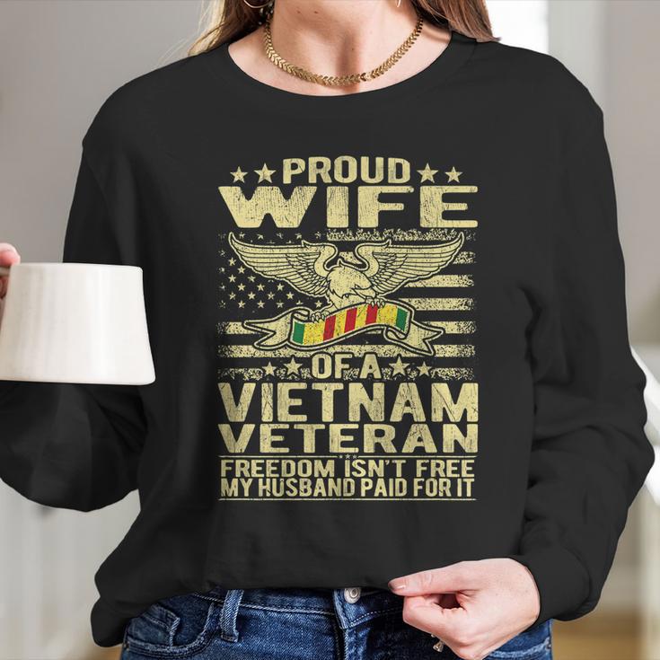 Freedom Isnt Free Proud Wife Of A Vietnam Veteran Ribbon Graphic Design Printed Casual Daily Basic Women Long Sleeve Tshirt