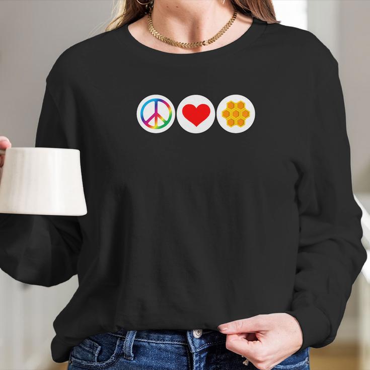 Funny Beekeeping Peace Love Honey Bee Women Long Sleeve Tshirt