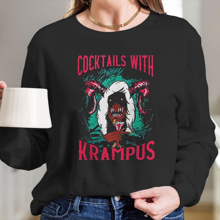 Funny Christmas Holiday Cocktails With Krampus Women Long Sleeve Tshirt