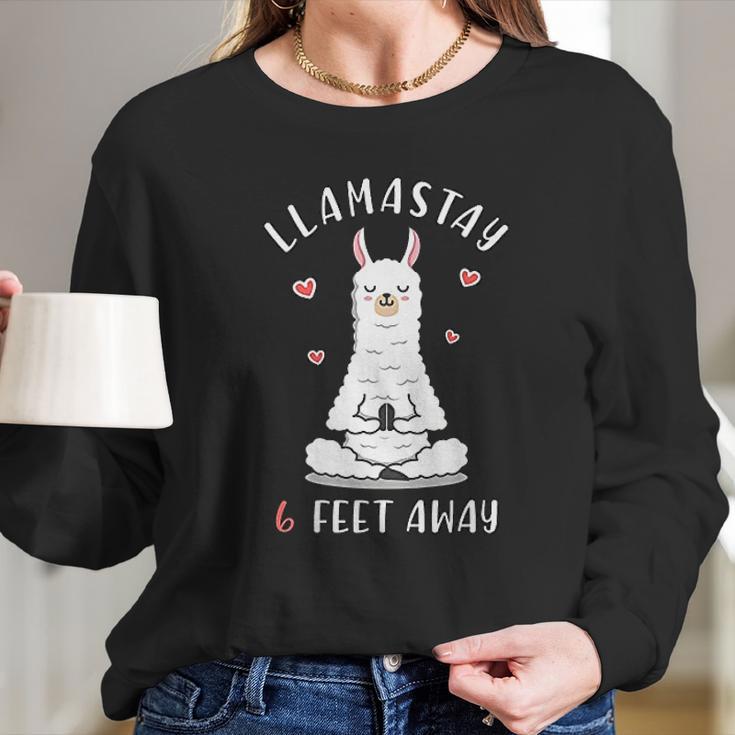 Funny Llama Social Distancing Llamastay 6 Feet Away Women Long Sleeve Tshirt