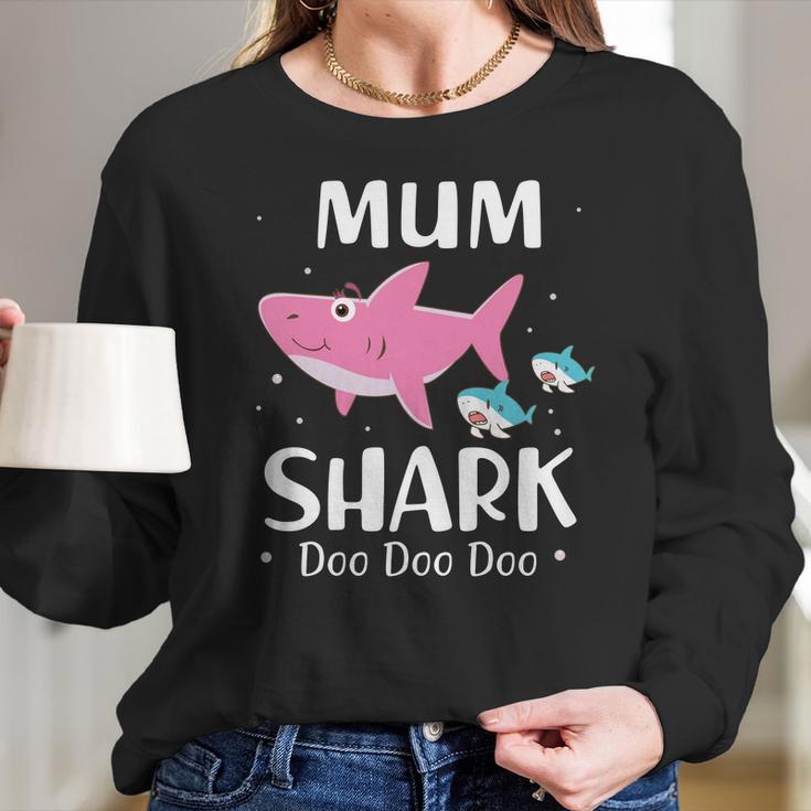 Funny Mum Pink Shark Doo Doo Doo Women Long Sleeve Tshirt