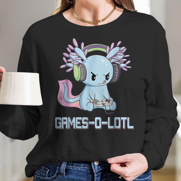 Gamesolotl Axolotl Video Gamer Kawaii Pastel Goth Anime Gift Men Women T-Shirt Graphic Print Casual Unisex Tee Women Long Sleeve Tshirt