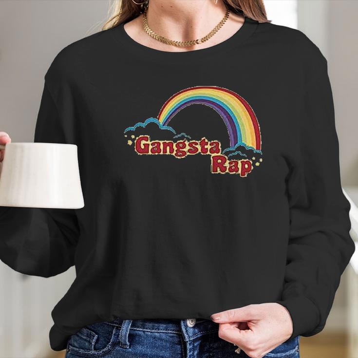 Gangsta Rap Retro Rainbow Funny Music Graphic Women Long Sleeve Tshirt