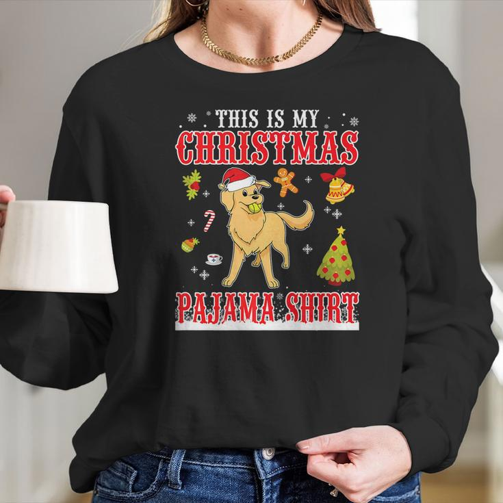 Golden Retriever Snow Gilf This Is My Christmas Pajama Shirt Women Long Sleeve Tshirt