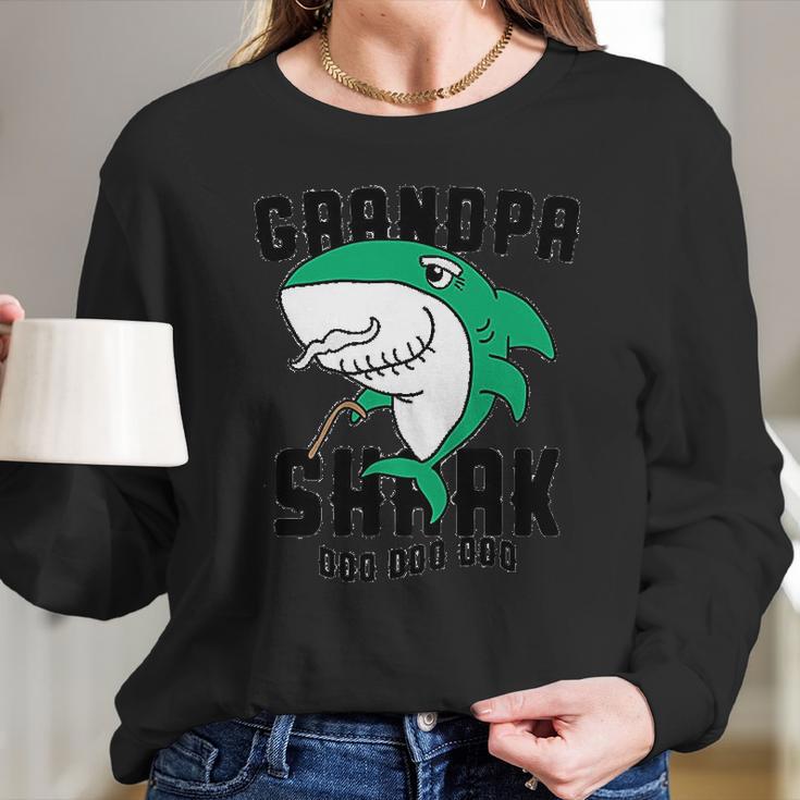 Grandpa Shark Daddy Grandfather Halloween Christmas Women Long Sleeve Tshirt