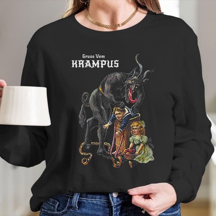 Gruss Vom Krampus Greetings From Christmas Germanic Demon Women Long Sleeve Tshirt