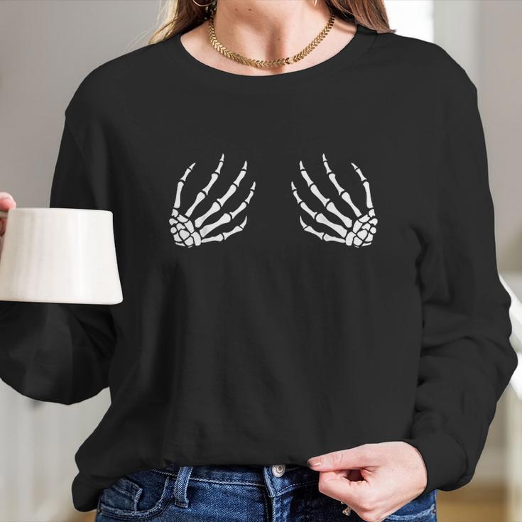 Halloween Bobs For Women Funny Skeleton Hand Bra Women Long Sleeve Tshirt