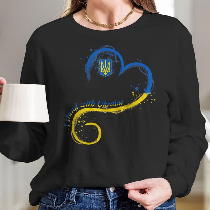 Heart Ukraine Trident Ukrainian Flag I Stand With Ukraine Men Women T-Shirt Graphic Print Casual Unisex Tee Women Long Sleeve Tshirt