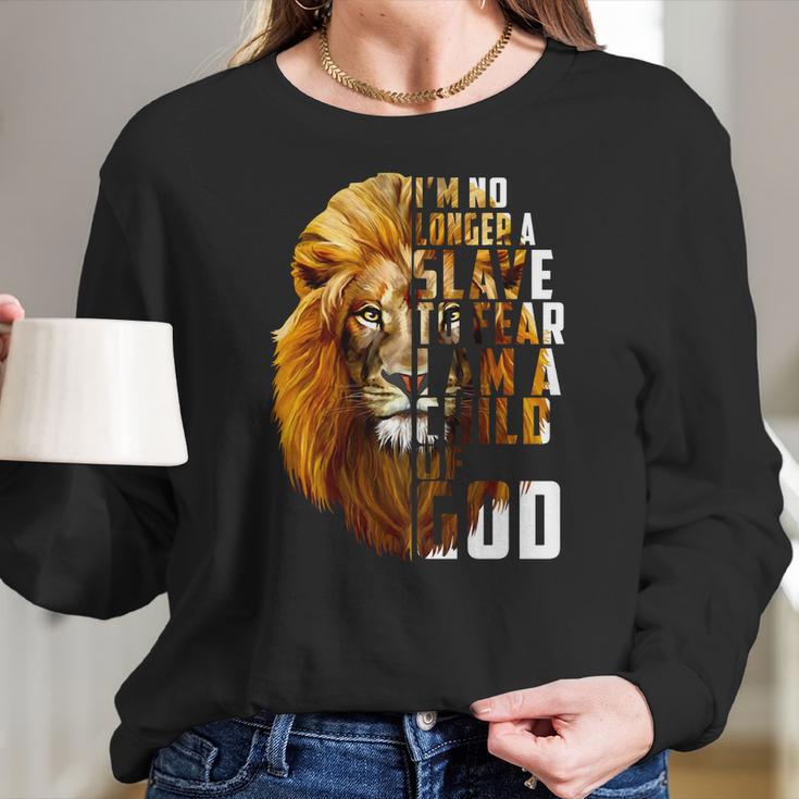 I’M No Longer A Slave To Fear Child Of God Lion Shirt Women Long Sleeve Tshirt