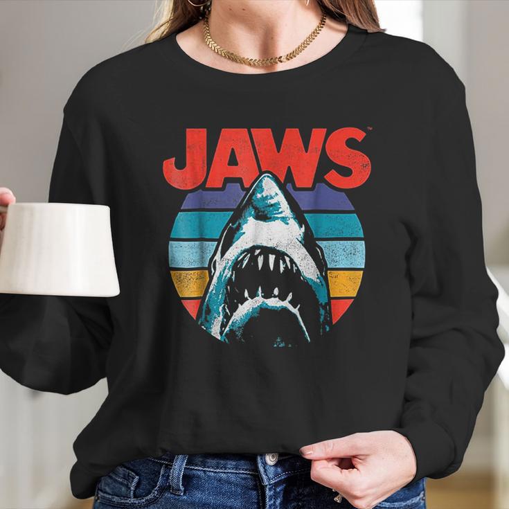 Jaws Retro Colors Shark Rainbow Women Long Sleeve Tshirt