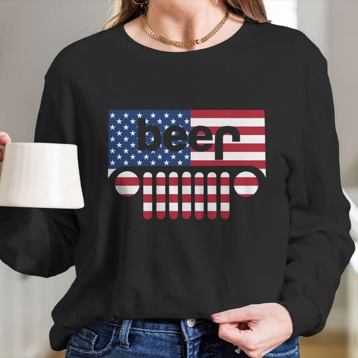 Jeep Beer American Flag Jeep And Beer Shirt Women Long Sleeve Tshirt