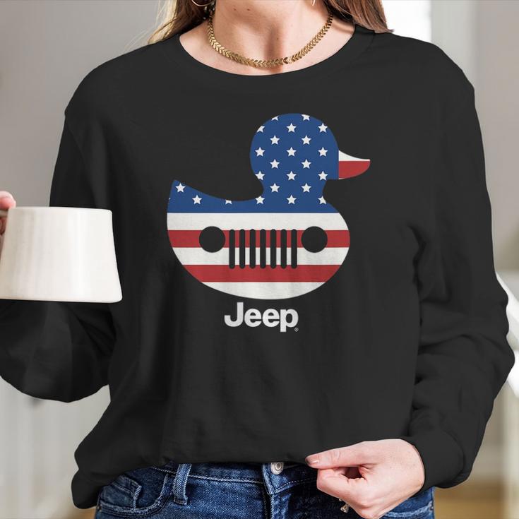 Jeep Duck American Flag Gift For Patriotic Women Long Sleeve Tshirt