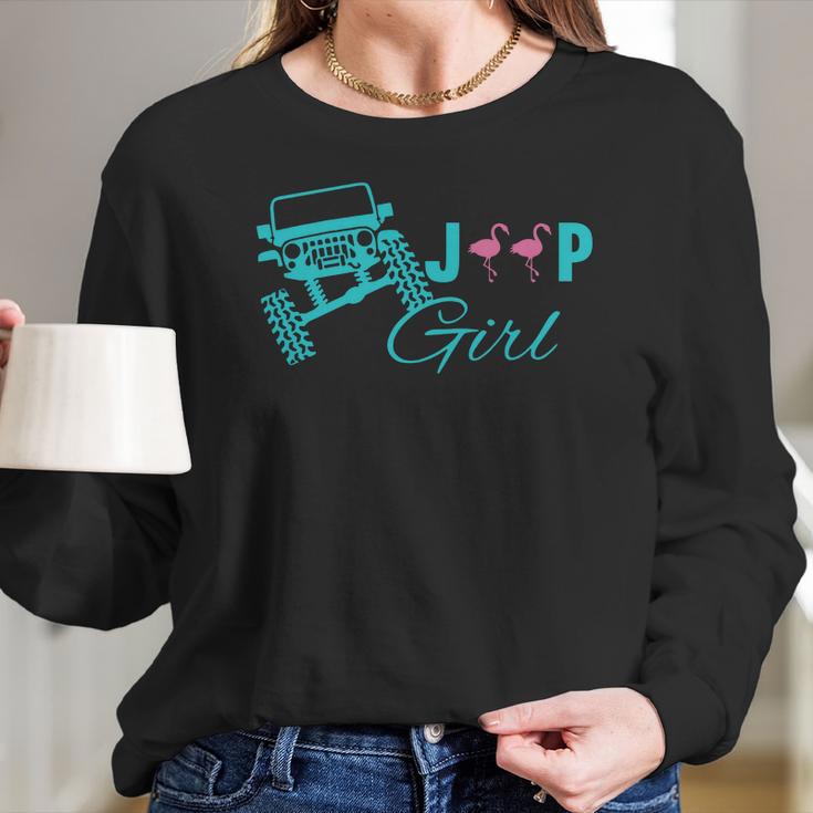 Jeep Girl Flamingo Women Long Sleeve Tshirt