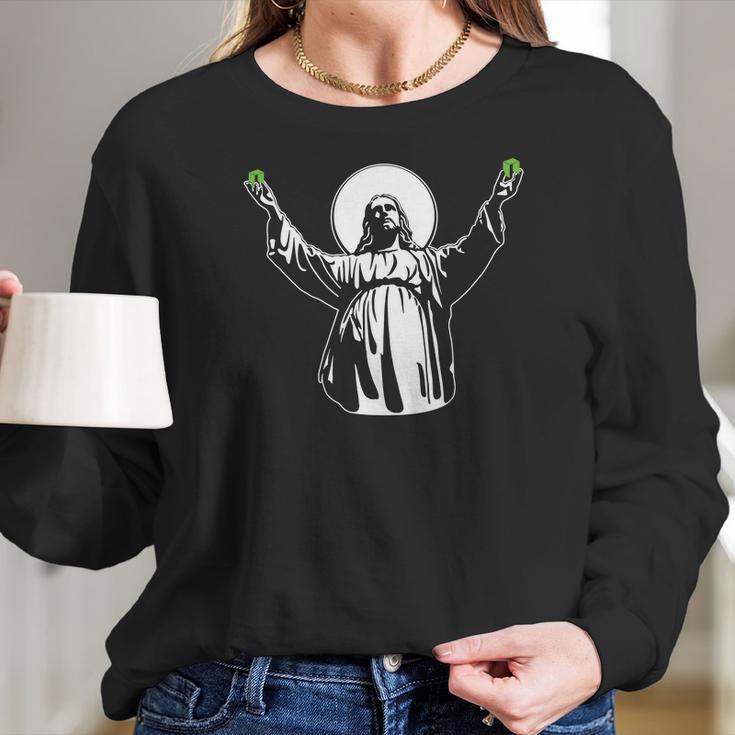 Jesus Neo Cryptocurrency Hodl Digital Blockchain Btc Women Long Sleeve Tshirt