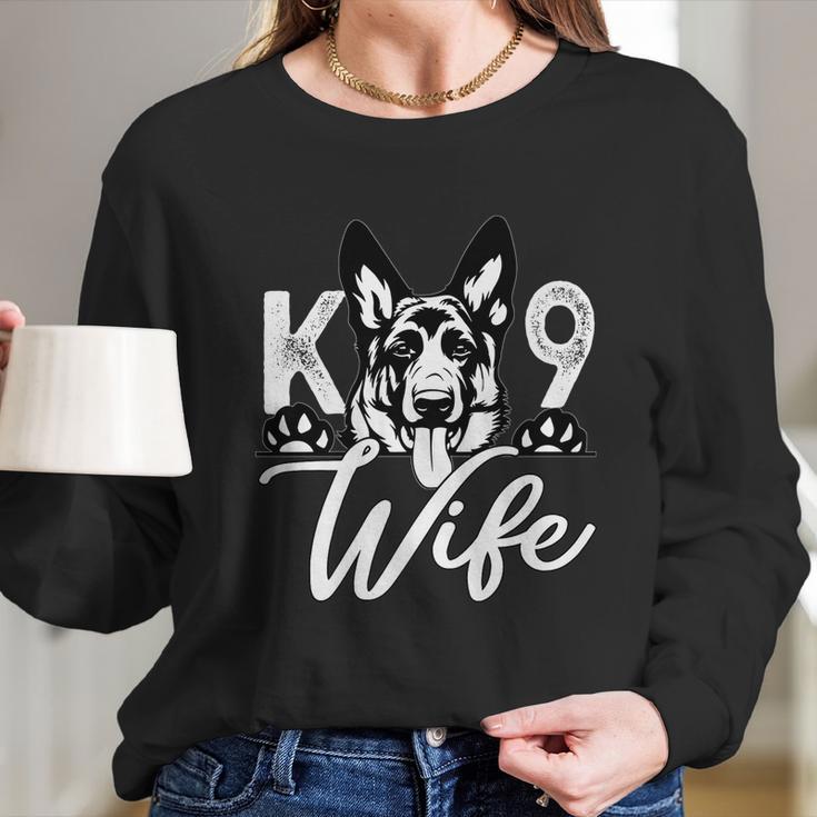 K9 Unit Police Officer Wife Gift German Shepherd Graphic Design Printed Casual Daily Basic Women Long Sleeve Tshirt