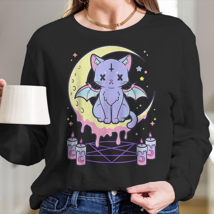 Kawaii Pastel Goth Cute Creepy Black Cat Men Women T-Shirt Graphic Print Casual Unisex Tee Women Long Sleeve Tshirt