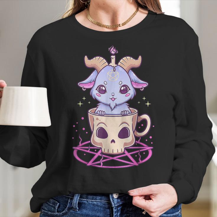 Kawaii Pastel Goth Cute Creepy Pentacle Baphomet Goat Men Women T-Shirt Graphic Print Casual Unisex Tee Women Long Sleeve Tshirt