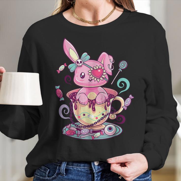 Kawaii Pastel Goth Cute Creepy Rabbit Menhera Occult Bunny Men Women T-Shirt Graphic Print Casual Unisex Tee Women Long Sleeve Tshirt