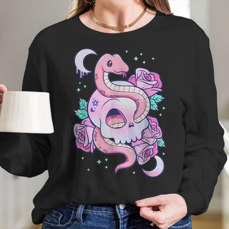 Kawaii Pastel Goth Cute Creepy Skull Serpent Snake Roses Men Women T-Shirt Graphic Print Casual Unisex Tee Women Long Sleeve Tshirt