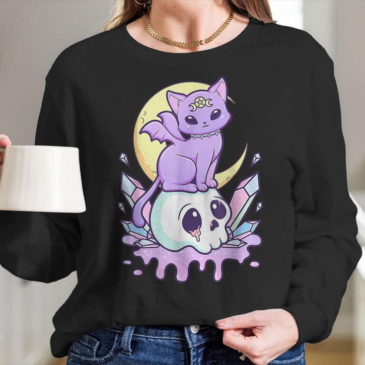 Kawaii Pastel Goth Cute Creepy Witchy Cat And Skull V2 Men Women T-Shirt Graphic Print Casual Unisex Tee Women Long Sleeve Tshirt