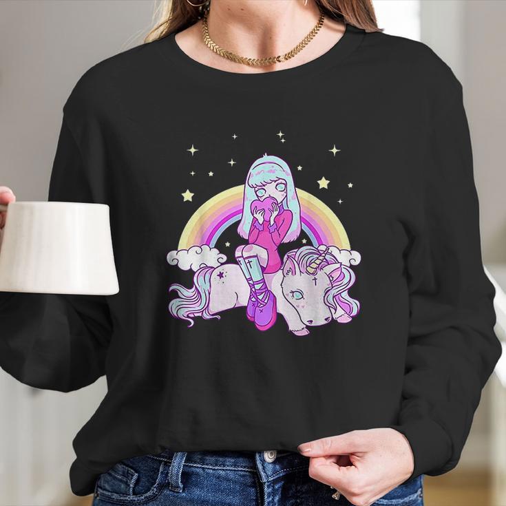 Kawaii Pastel Goth Rainbow Unicorn Cute Girl Women Long Sleeve Tshirt