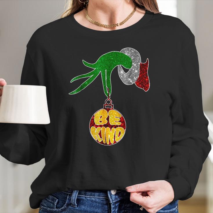 Be Kind Grinch Hand Holding Women Long Sleeve Tshirt