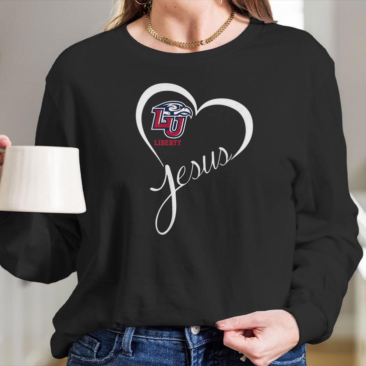 Liberty Flames Heart Jesus Apparel Women Long Sleeve Tshirt