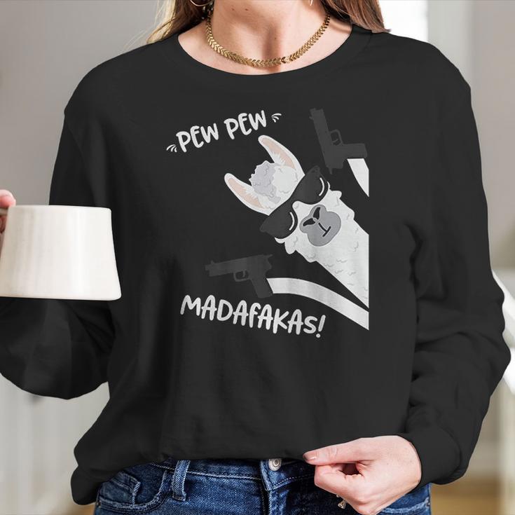 Llama Alpaca With Pistols Vintage Pewpewpew Madafakas Women Long Sleeve Tshirt