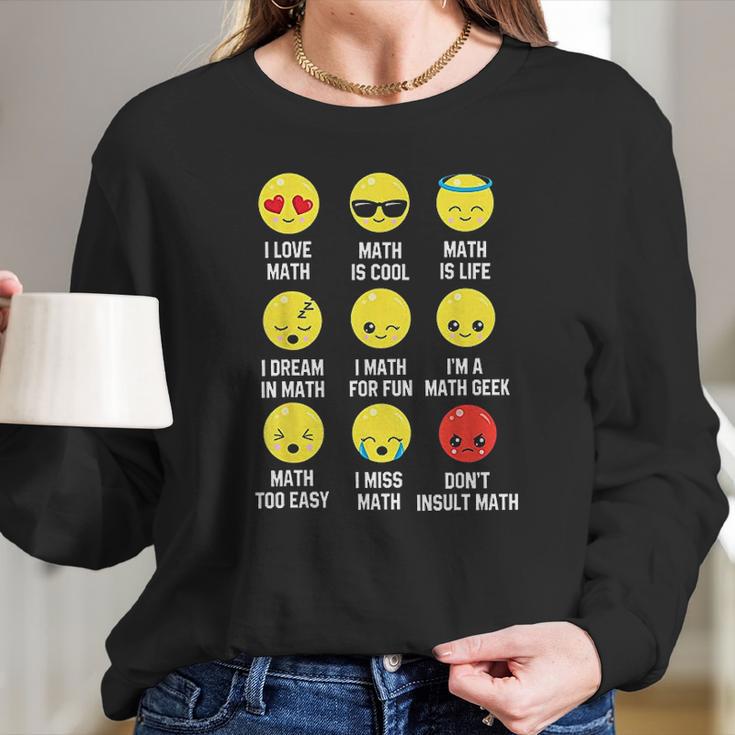 I Love Math Emoji Emoticons Teacher Mathletes Graphic Women Long Sleeve Tshirt