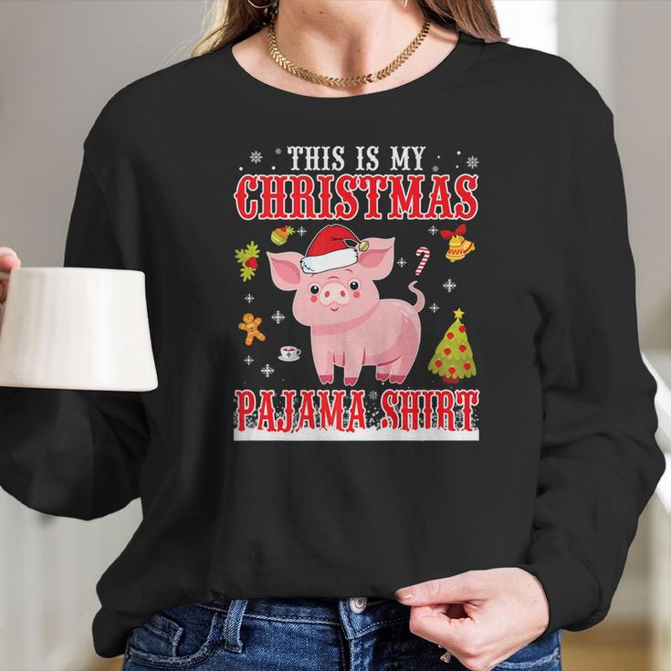 Lovely Pig On Snow Gilf This Is My Christmas Pajama Women Long Sleeve Tshirt