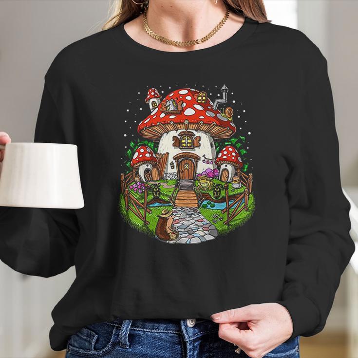 Magic Mushrooms House Forest Fungi Hippie Shrooms Fantasy Women Long Sleeve Tshirt