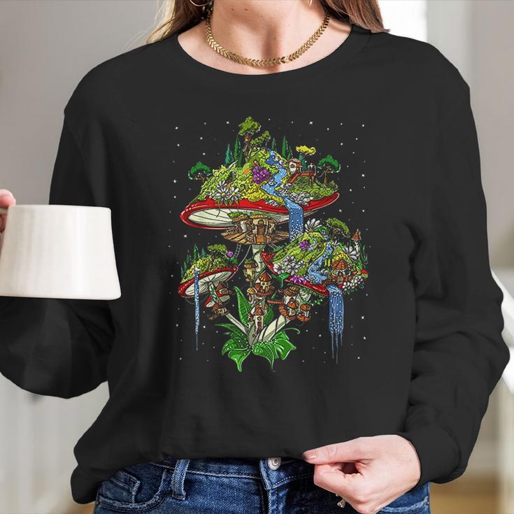 Magic Mushrooms Island Psychedelic Fungi Fantasy Hippie Women Long Sleeve Tshirt