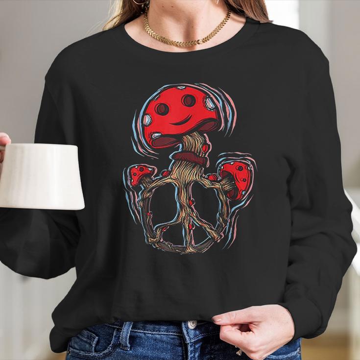 Magic Mushrooms Peace Sign Women Long Sleeve Tshirt