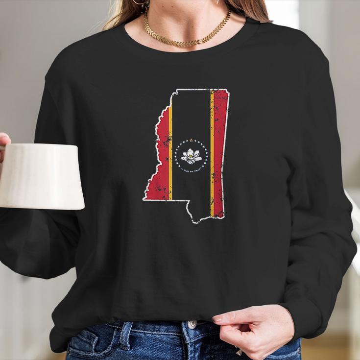 Mississippi New State Flag Weathered Design Southerner Women Long Sleeve Tshirt