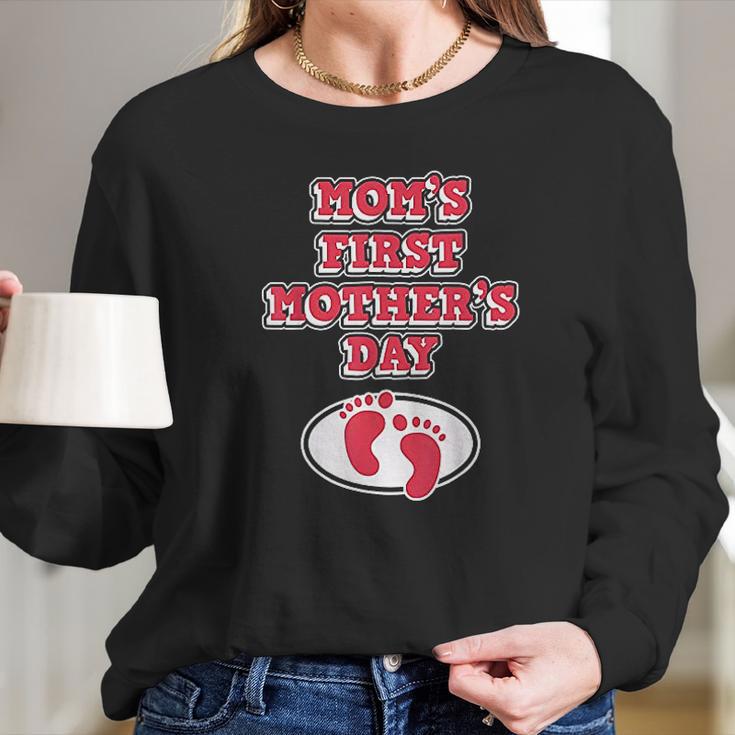 Mom First Mothers Day Baby Foot Women Long Sleeve Tshirt