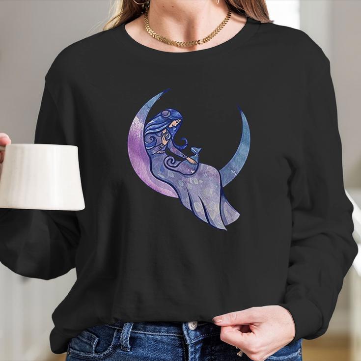 Moon Goddess Cat Person Artwork Moon Child Cat Women Long Sleeve Tshirt