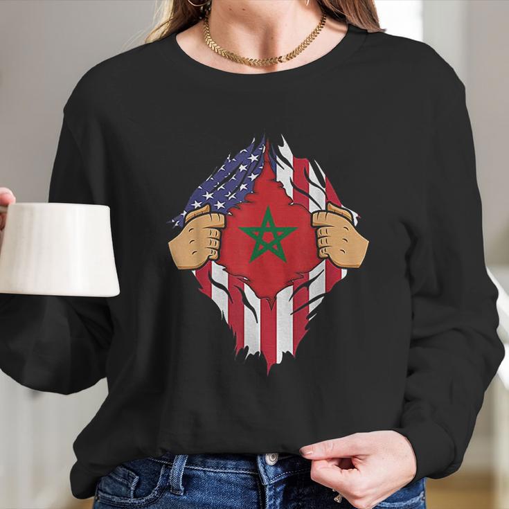 Moroccan Flag Morocco Men Women Kids Gift Women Long Sleeve Tshirt